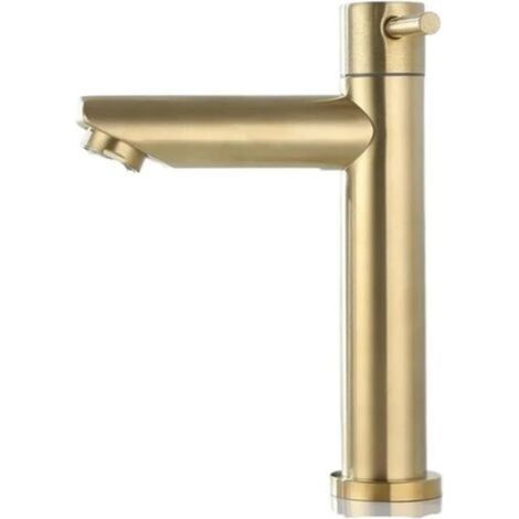 Robinet de lavabo en or brossé, robinet d'eau froide simple en acier inoxydable, robinet de lavabo cascade pour salle de bain, accessoires (or court) (1/5)
