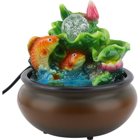 Tabletop Fountain Indoor Waterfall Resin Fish Pond Rotating Ball Meditation Fountain Indoor Relaxing Water Feature for Home Office Decor
