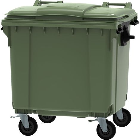 ESE France Conteneur Poubelle à déchets 4 roues - 1100L - Robuste et Professionnel - 100% Recyclé - Vert (1/5)