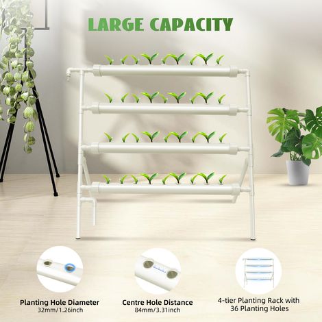 YISSALE - Kit de culture hydroponique 36 sites – 4 tubes en PVC-U – Système de culture sans terre – Pompe incluse pour jardinage éducatif (1/5)