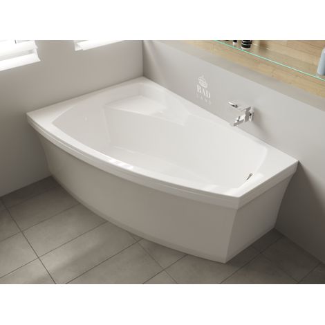Baignoire Bain d'angle 160x105 Gauche avec tablier en acrylique, Siphon de bain et pieds (support) - Set 4en1 - Fabriqué en UE - BADLAND FRIDA
