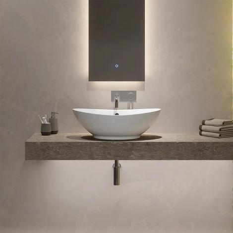 Lavabo da Appoggio in Ceramica Ovale con troppopieno 58x38,5x19,5 cm (1/4)