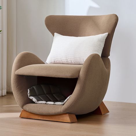 Sillón lounge 66x69x76 cm marrón en tela y madera con refugio para mascota y tejido resistente a arañazos (1/5)