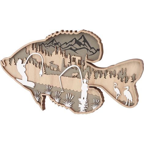 Figurine de poisson creux en bois multicouche, en buis décoratif, rayée, pour la maison, le bureau ou la cantine. (1/5)