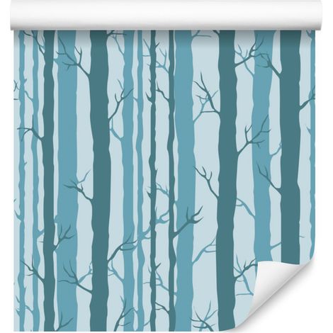 Papel pintado con diseño de árboles en un bosque turquesa para salón y dormitorio, 50x1000 cm. (1/5)