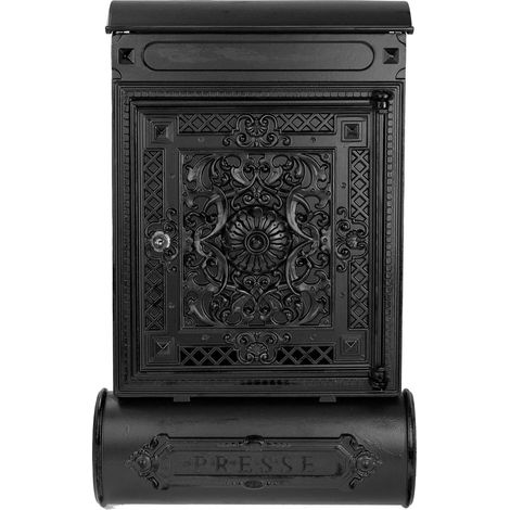 HMF 512-02 Briefkasten Antik mit Zeitungsfach, Vintage Postkasten aus Aluguss, 57 x 35 x 10 cm, Schwarz (1/5)