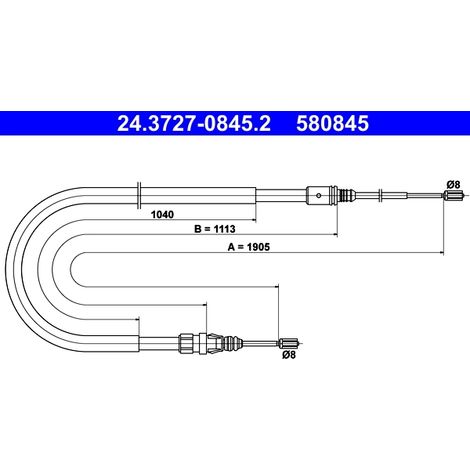 Tirette à câble, frein de stationnement ATE 24.3727-0845.2 PEUGEOT 4745 Z4