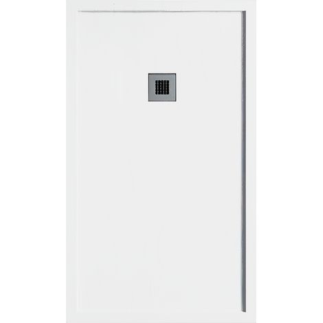 Receveur de douche 90 x 140 cm extra plat blanc en résine minérale SARIN Acier inoxydable