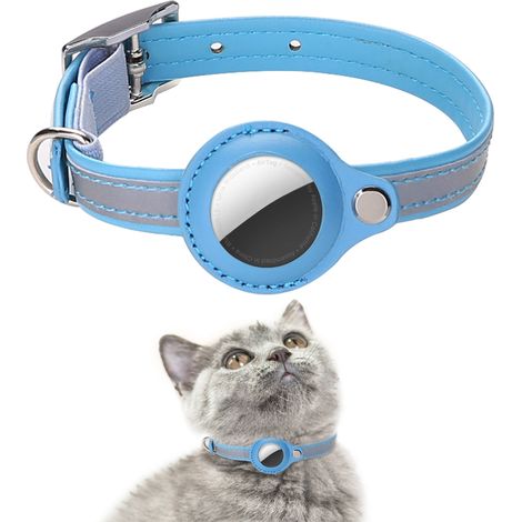 Collier pour chat avec étiquette sans fil, collier pour chat avec clochette, collier GPS réfléchissant pour chat, collier de repérage en cuir pour chat (violet - M) (1/2)
