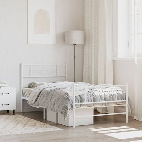 Cadre de lit métal sans matelas et pied de lit blanc 107x203 cm (1/5)