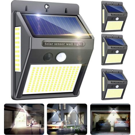 Tigrezy Solar-Außenleuchte Innosinpo, 4 Stück, 216 LEDs, 1000 Lumen, Solar-Außenleuchte mit Bewegungsmelder, Weitwinkel 300 °, Solar-Außenbeleuchtung, wasserdicht, IP65, Wandmontage, für Garteneingang (1/5)
