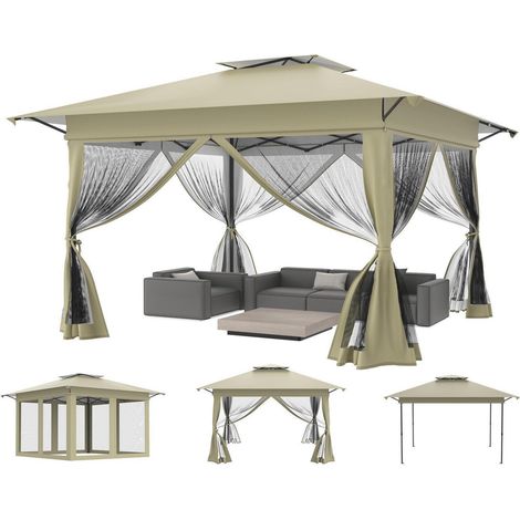 Faltpavillon 4x4m mit Moskitonetz, UV-Schutz, höhenverstellbar, Khaki (1/5)