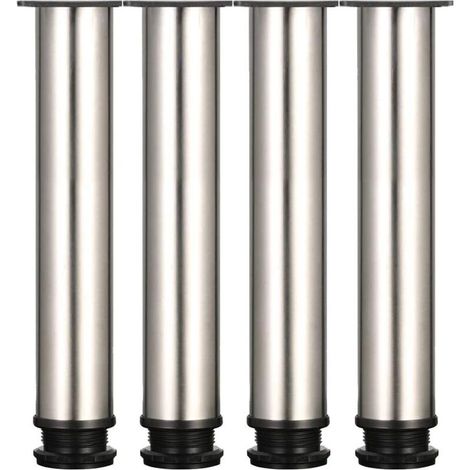 4 Adjustable Feet - Height 250mm, Thick Furniture Legs, Adjustable Height 0-15mm, Table Legs, Furniture Legs, Brushed Stainless Steel - Stainless Steel Screws Included (1/5)
