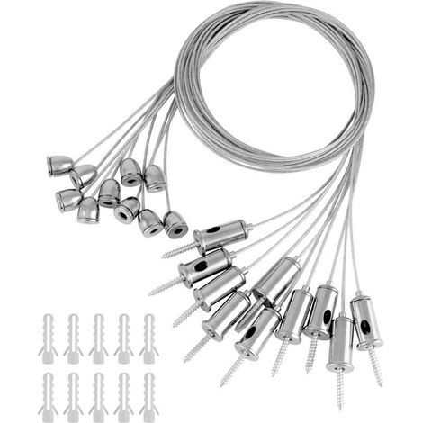 Lot de 10 câbles de suspension en acier inoxydable 1,5 mm x 1 m – Fixation plafond pour plafonniers LED – Capacité 10 kg (1/5)