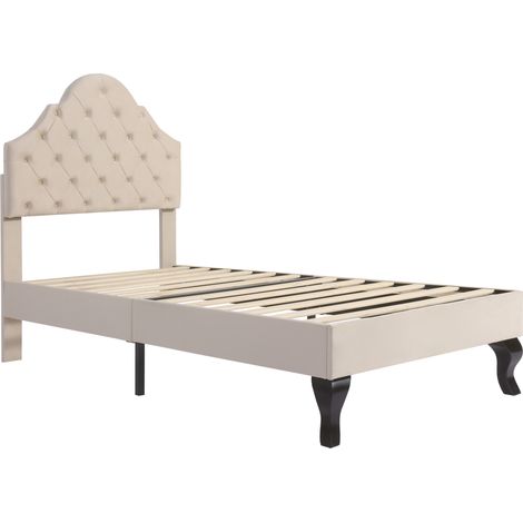 Cama capitoné 90 x 200 cm con somier de láminas y cabecero ajustable en terciopelo beige (1/5)