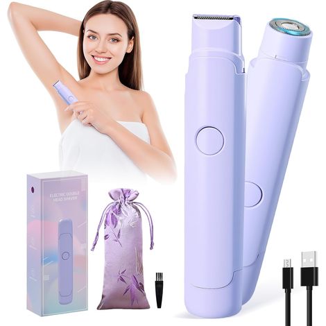 2 in 1 Women's Electric Shaver, Rechargeable Electric Trimmer IPX7 Intimate Trimmer Female Bikini Trimmer with Carry Bag for Face, Armpits, Legs, Arms and Body (1/5)