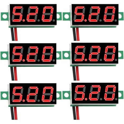 Voltmètre numérique miniature 6 x 0,28, 2,4 V-30 V CC, testeur de tension à deux fils, protection contre l'inversion de polarité, rouge (1/5)