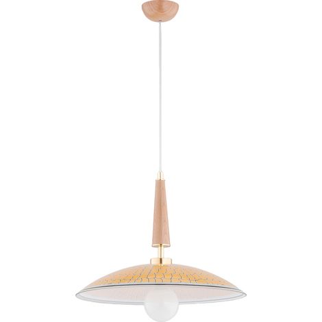 Suspension cuisine bois clair abat-jour jaune E27 Alfa (1/3)