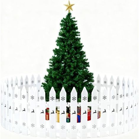 Barriere Sapin de Noel, 24 Pièces Cloture Sapin de Noel avec Flocons de Neige et Motifs de Cerfs, Clôtures Décoratives Sapin (1/5)