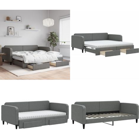 Tagesbett Ausziehbar mit Schubladen Dunkelgrau 100x200 cm Stoff - Sofa - Schlafcouch - Gästebett - Tagesbett - Wohnzimmermöbel - Home & Living