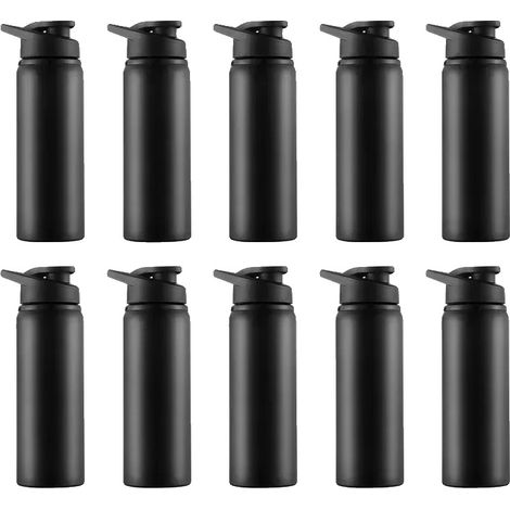 Botella de agua de acero inoxidable resistente, ideal para actividades al aire libre, 600 ml, color negro, paquete de 10 unidades. (1/2)