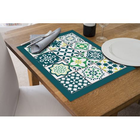 Tovagliette Americane in pvc Set di 2/4/6/8 pz Lavabili antiscivolo in Vinile anche per Hotels,Bar e Ristoranti 2 Pezzi - Verde
