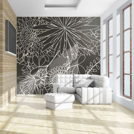 Papier Peint "Motif Floral Noir & Blanc" 231 x 300 cm (1/2)