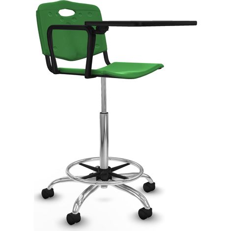 Taburete Robledo giratorio plástico verde brazo con pala diestros base cromada ruedas nailon 50mm