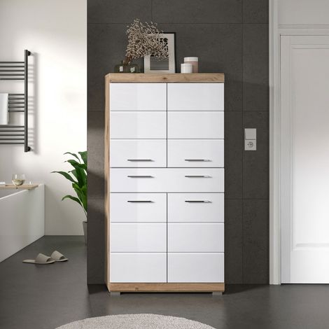 Meuble de salle de bain 74x31x141 cm chêne brun et blanc - BRUK