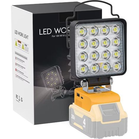 Lampe de travail LED sans fil longue portée avec USB compatible avec Dewalt 18V Li-ion batterie,lampe de poche multifonction 48W 4800LM (1/5)