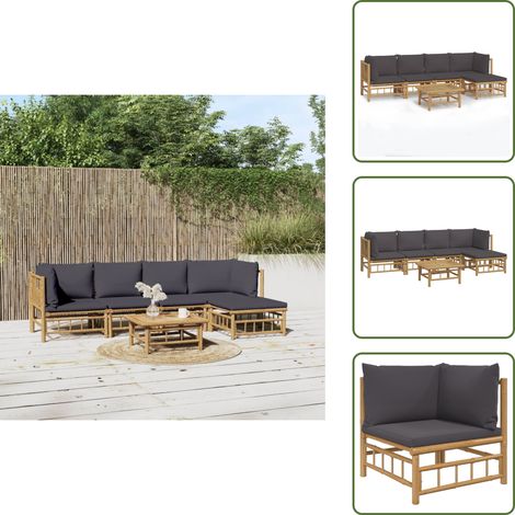 Cojines para sofás - vidaXL Set de muebles de jardín 6 piezas bambú con cojines gris oscuro - Muebles de bambú