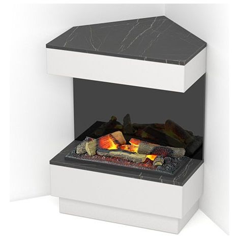 Caminetto elettrico angolare Da Pavimento Autoportante a LED - Bianco opaco / marmo nero - 70 x 95 x 30/65 - 400 / 600 - TARAVO (1/5)