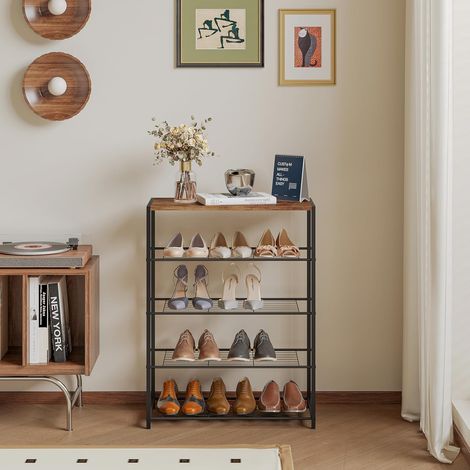 WOLTU 4 Tiers Shoe Rack Stand Compact Space Saving Storage Organiser Shelf Oak (1/5)