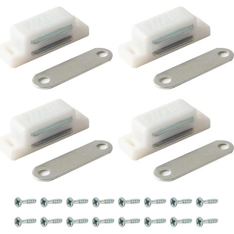 4x Ferme-porte magnétique puissant pour porte de placard/penderie, 6 kg (blanc)