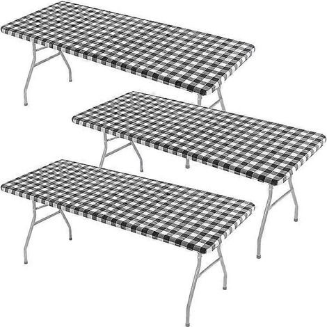 3-teiliges, passgenaues Tischdecken-Set, schwarzer elastischer Vinylbezug, Schutzhülle für Picknicktische im Freien, wasserdichte Tischdecke (1/5)