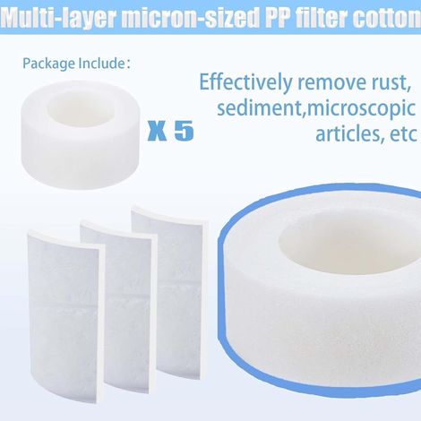 Confezione da 10 elementi filtranti per lavandino del bagno, cartuccia filtrante per acqua, filtro in cotone PP, rimozione di cloro e fluoro, rimozione di metalli pesanti, elemento per rubinetto del l (1/4)
