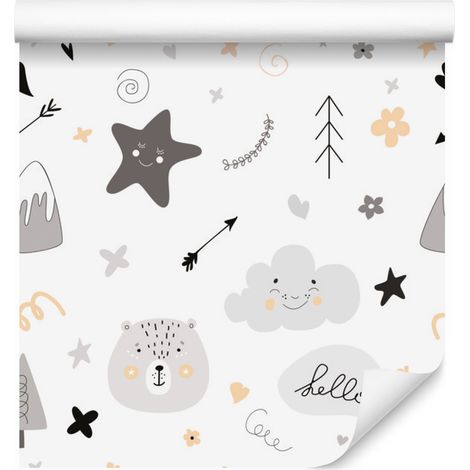 Carta da parati con stelle e nuvole in stile scandinavo per soggiorno e camera da letto, 50x1000 cm (1/5)