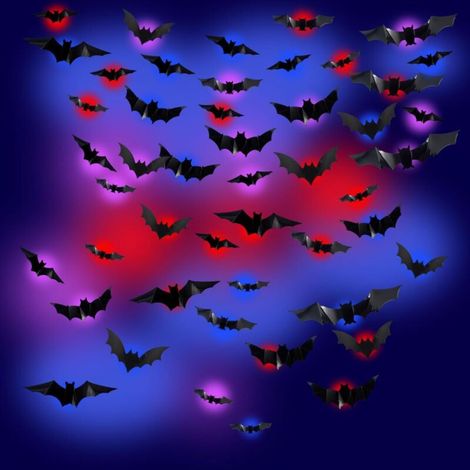 Lot de 48 décorations d'Halloween en forme de chauve-souris avec éclairage LED 3D à faire soi-même horrible pour Halloween (1/5)