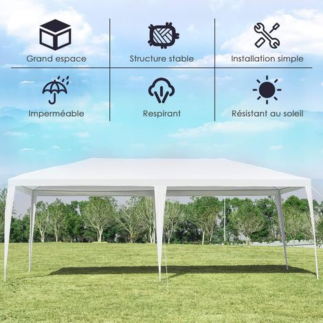 Costway – Tonnelle de jardin 3 x 6 m étanche – Cadre acier résistant à la rouille – Tissu PE imperméable – 6 cordes à vent et 12 piquets pour stabilité (1/5)