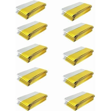 Lot de 10 couvertures de survie, 210 cm x 160 cm, extra large, en Mylar, argent et or, kit de survie, premiers secours thermiques pour le camping et le survivalisme (1/5)