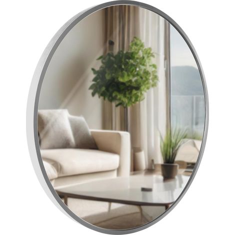 Miroir mural rond 45 cm cadre minimaliste argenté 3 cm design moderne fixation murale incluse 100008494