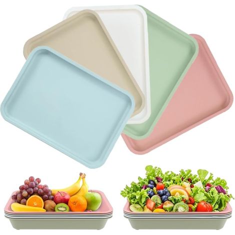 Vassoio in plastica, 5 pezzi, piccoli vassoi da portata in plastica, 24,5 x 17,5 cm, vassoi rettangolari riutilizzabili per la cucina, vassoi rettangolari in plastica colorati (1/5)