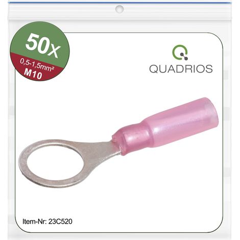 Quadrios 23C520 Ringkabelschuh  Querschnitt (max.)=1.5 mm² Loch-Ø=10.5 mm Teilisoliert Rot 50 St. (1/5)