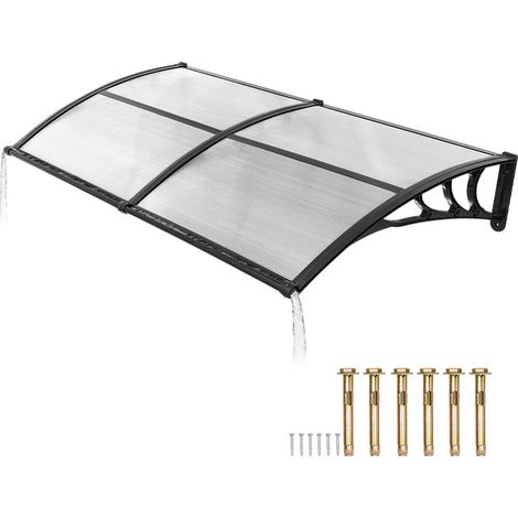 Auvent de porte transparent 38x78 cm, protection pluie neige soleil, support ABS avec drainage, polycarbonate robuste pour porche patio. (1/5)