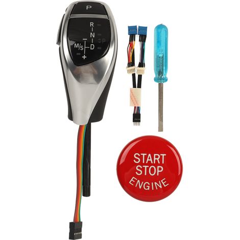 Pomello del cambio a LED per auto automatiche, con pulsante di avviamento rosso a un clic, per berlina Serie 5 E39 dal 1997 al 2002, finitura argento galvanizzato.
