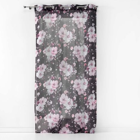Voilage a oeillets 140 x 280 cm Bouquet de fleurs noir (1/3)