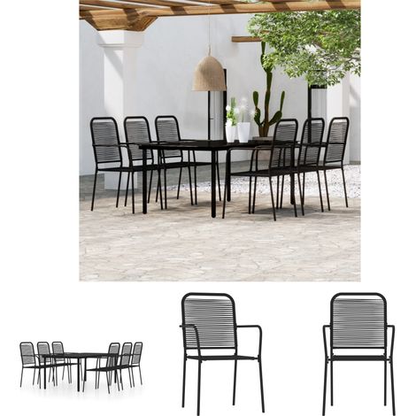 Terrasse - vidaXL 7-tlg. Garten-Essgruppe Schwarz - Gartenstuhl (1/5)