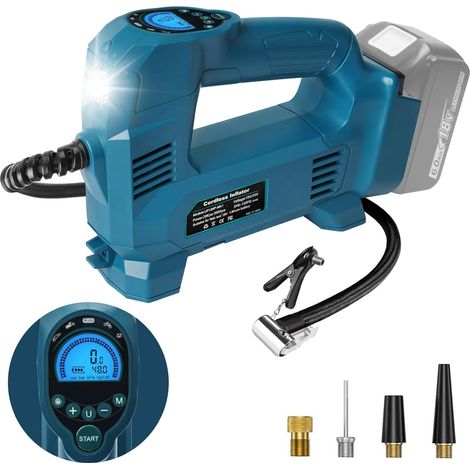 Cordless Air Compressor Compatible with 18V Battery, Portable Inflator up to 10.34 Bar with LED Light and Auto Shut-Off for Car, Motorcycle, Bicycle, Balloons (No Battery) (1/5)