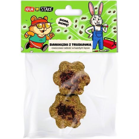 Paletto di prosciutto Snack di fieno per roditori e conigli - Con fragole