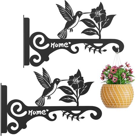 Lot de 2 crochets muraux décoratifs en métal de 25,4 cm avec motif oiseau pour intérieur et extérieur – Supports de suspension pour plantes, paniers de fleurs, mangeoires à oiseaux, lanternes – Patio